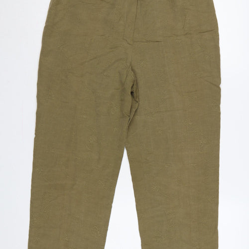 Country Casuals Women Green Size 12 Floral Embroidered Straight Trousers
