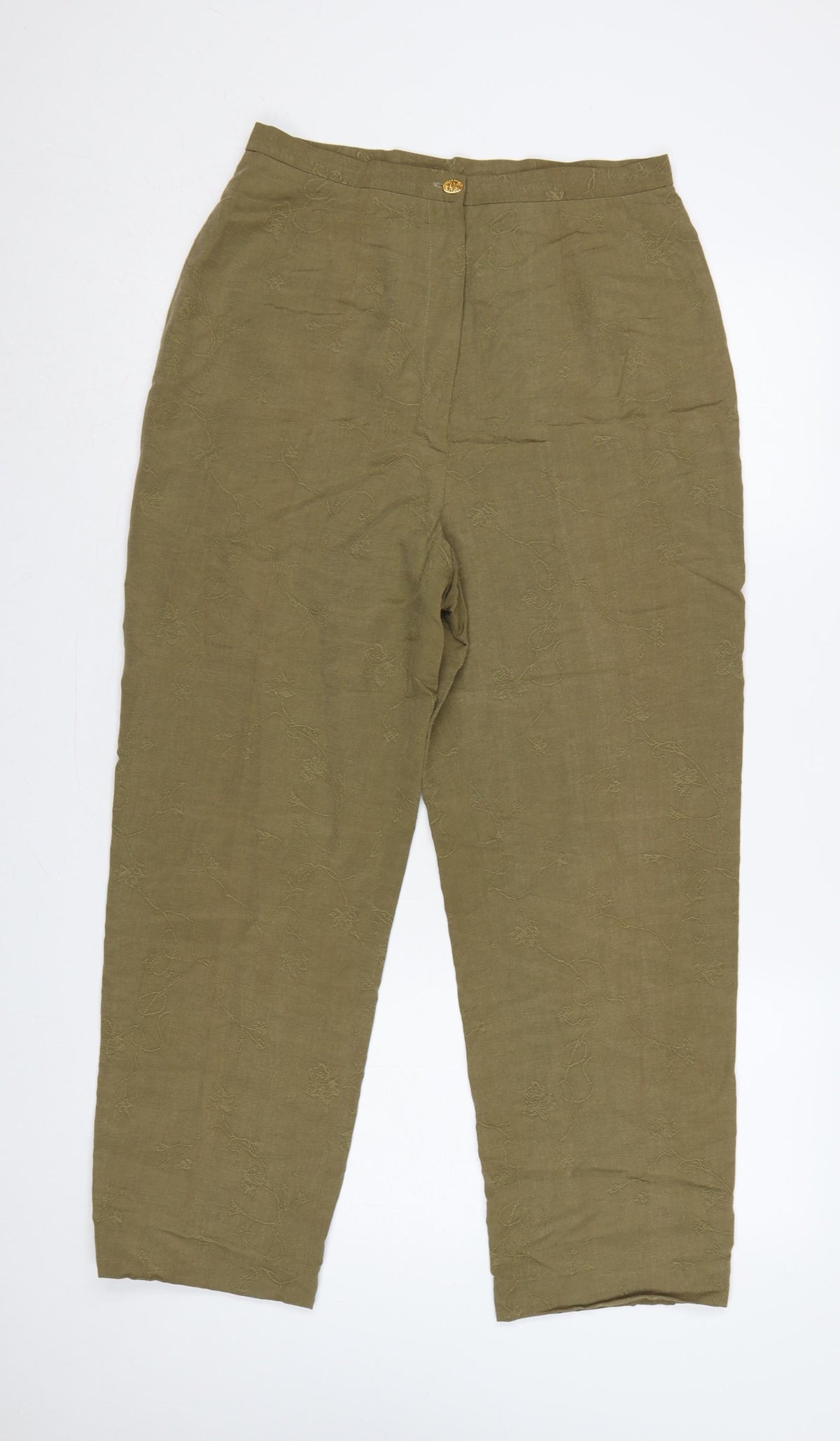 Country Casuals Women Green Size 12 Floral Embroidered Straight Trousers