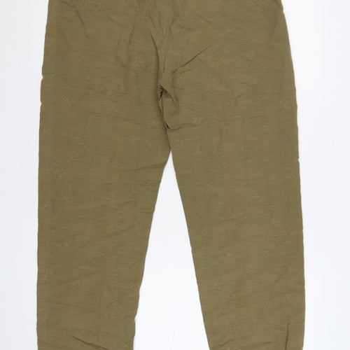 Country Casuals Women Green Size 12 Floral Embroidered Straight Trousers