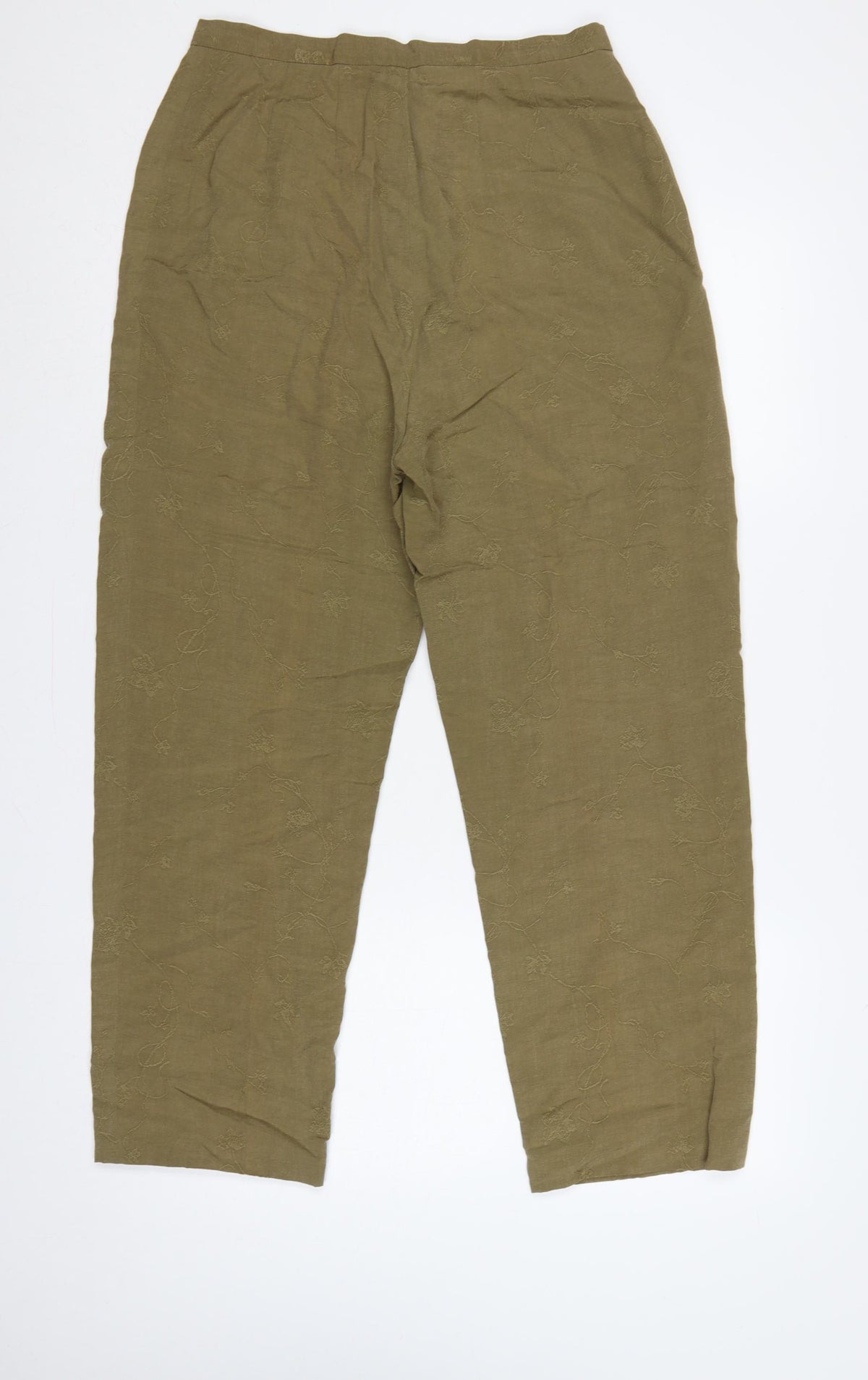Country Casuals Women Green Size 12 Floral Embroidered Straight Trousers