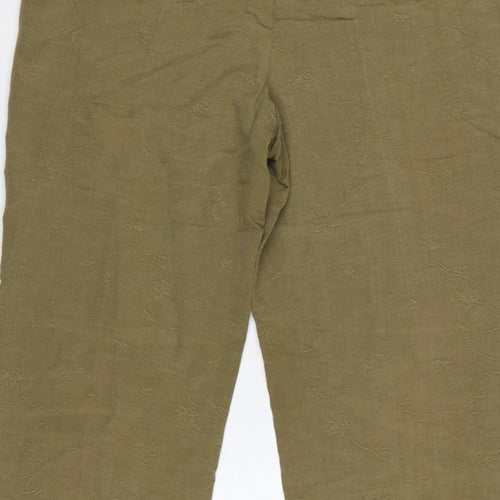 Country Casuals Women Green Size 12 Floral Embroidered Straight Trousers