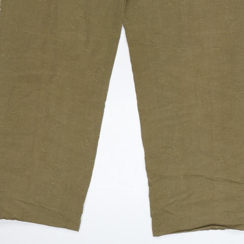 Country Casuals Women Green Size 12 Floral Embroidered Straight Trousers