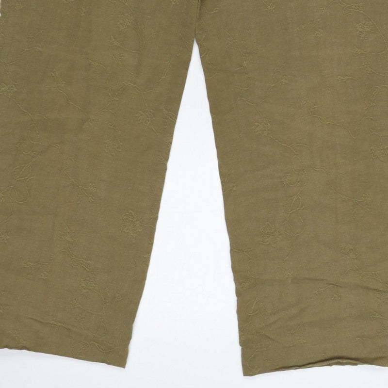 Country Casuals Women Green Size 12 Floral Embroidered Straight Trousers