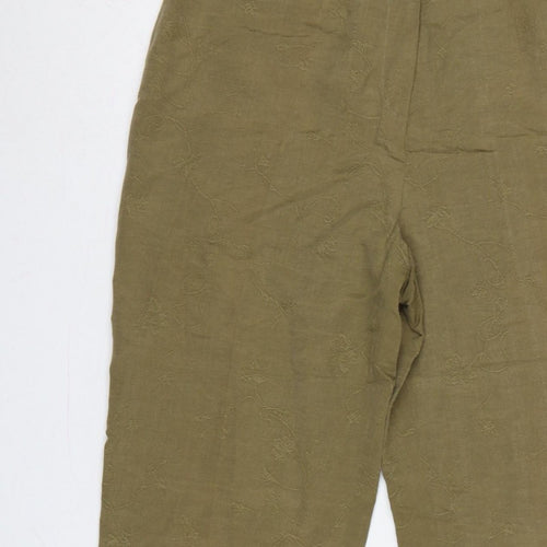 Country Casuals Women Green Size 12 Floral Embroidered Straight Trousers