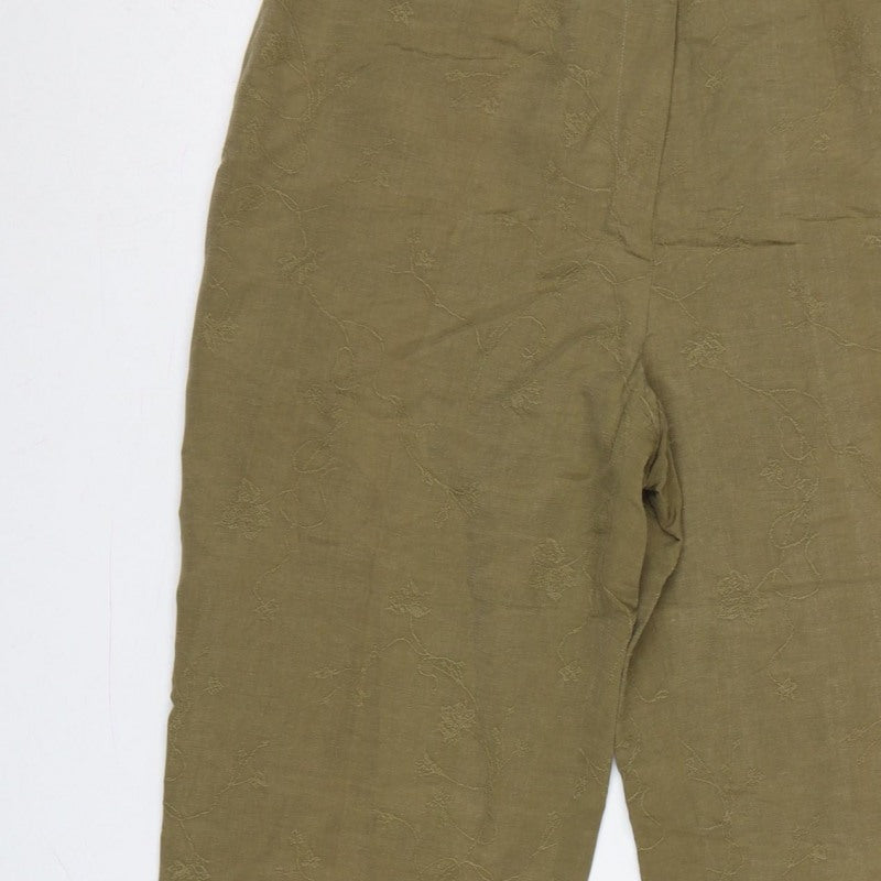 Country Casuals Women Green Size 12 Floral Embroidered Straight Trousers