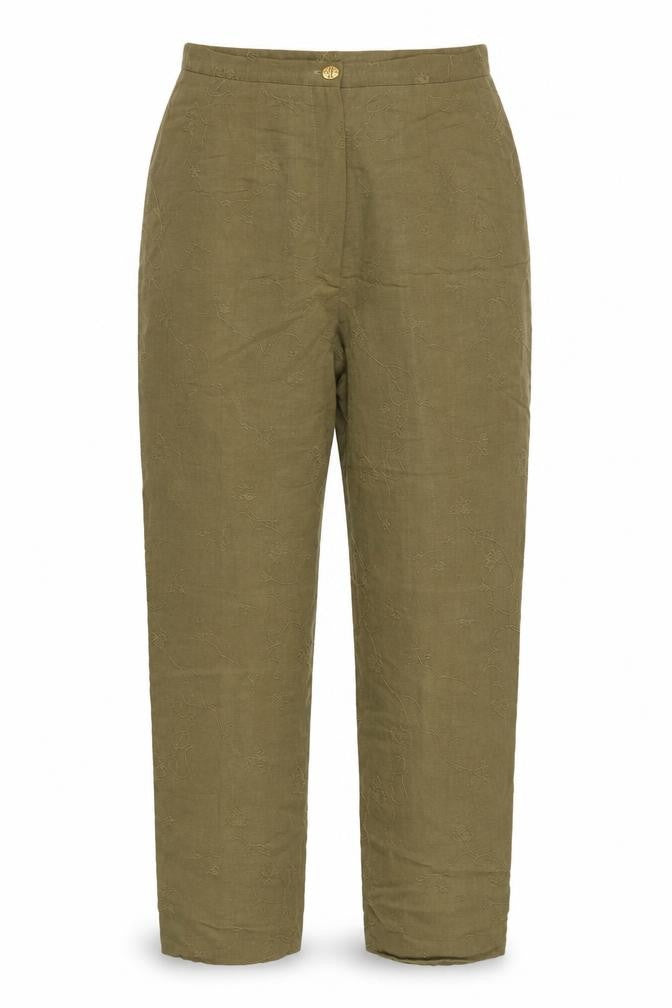Country Casuals Women Green Size 12 Floral Embroidered Straight Trousers