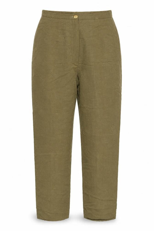 Country Casuals Women Green Size 12 Floral Embroidered Straight Trousers