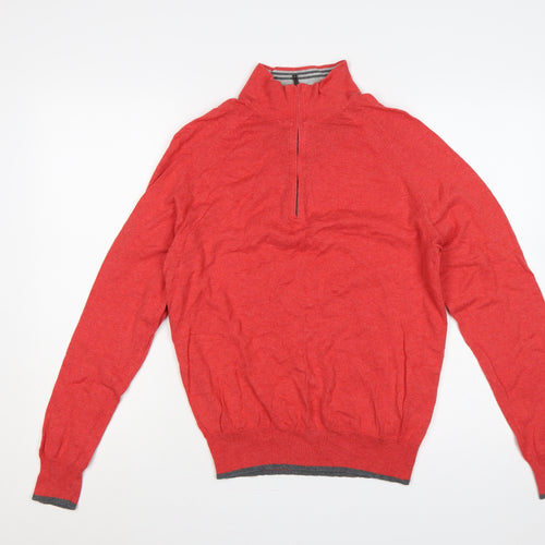 M&S Men’s Red Cotton Cashmere Small 1/2 Zip High Neck Jumper