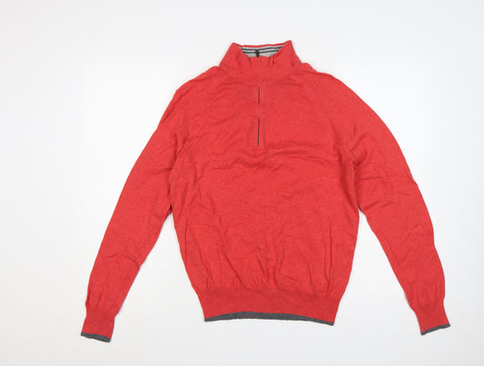 M&S Men’s Red Cotton Cashmere Small 1/2 Zip High Neck Jumper