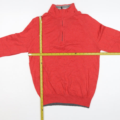 M&S Men’s Red Cotton Cashmere Small 1/2 Zip High Neck Jumper