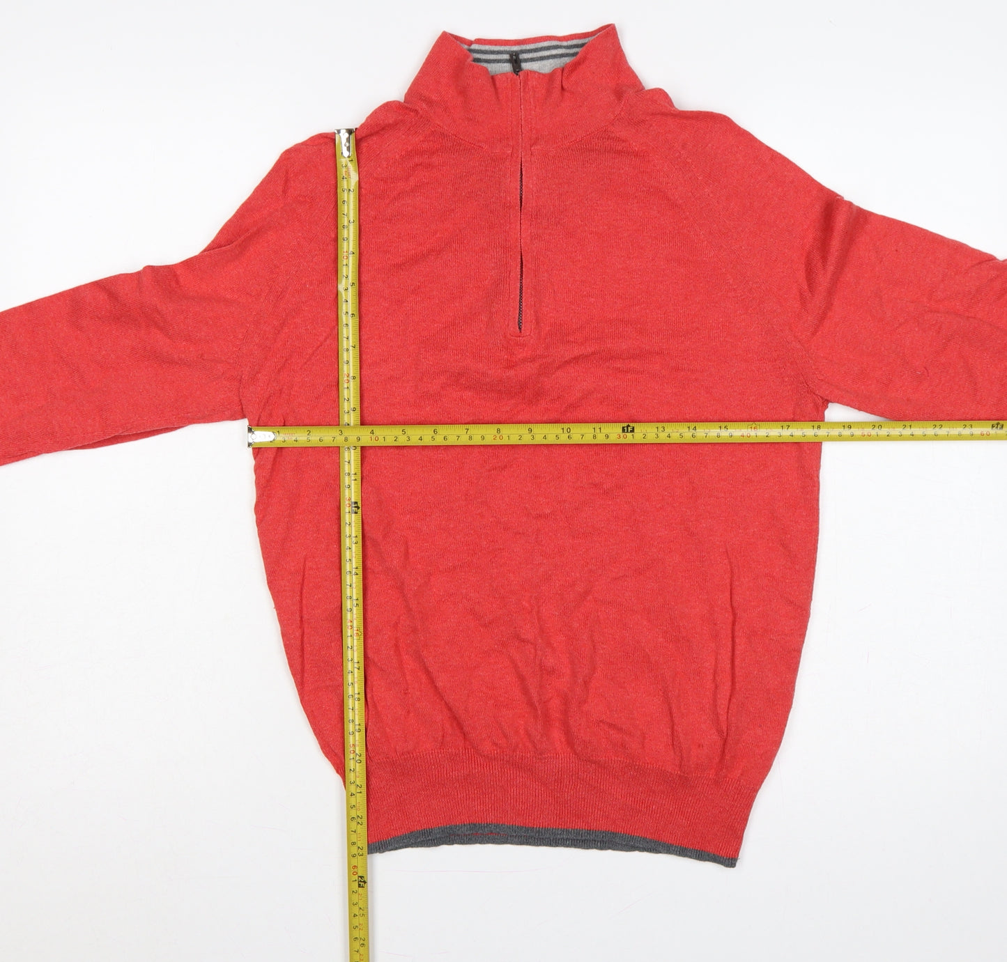 M&S Men’s Red Cotton Cashmere Small 1/2 Zip High Neck Jumper