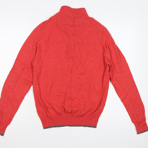 M&S Men’s Red Cotton Cashmere Small 1/2 Zip High Neck Jumper