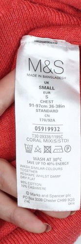 M&S Men’s Red Cotton Cashmere Small 1/2 Zip High Neck Jumper