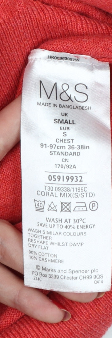 M&S Men’s Red Cotton Cashmere Small 1/2 Zip High Neck Jumper