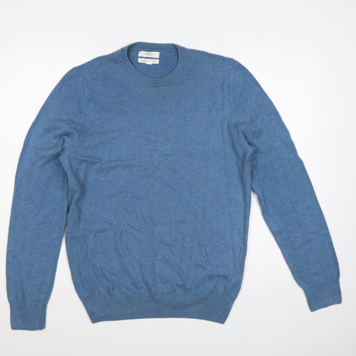 Marks and Spencer Men Blue M Fine Cotton Crew Neck Pullover Jumper