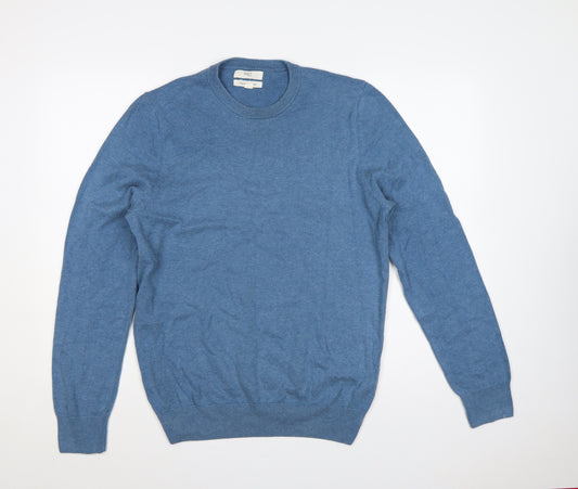 Marks and Spencer Men Blue M Fine Cotton Crew Neck Pullover Jumper