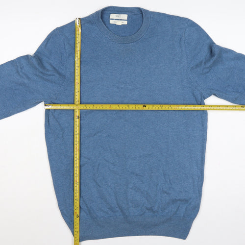 Marks and Spencer Men Blue M Fine Cotton Crew Neck Pullover Jumper