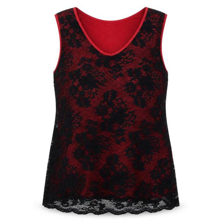 Front view of Berkertex Women Red Black Floral Lace Camisole Tank Top UK 18