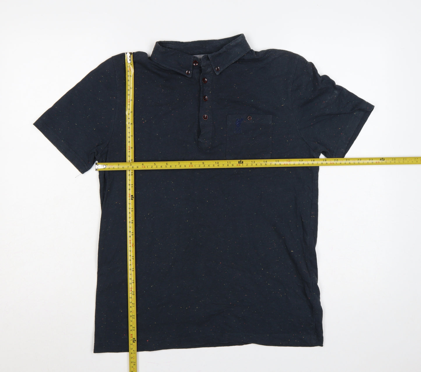 Liverpool FC Men’s Black M Button-Down Speckled Cotton Blend Polo Shirt