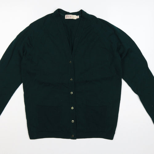 EWM Women Green Size 14 Lambswool V-Neck Button Cardigan