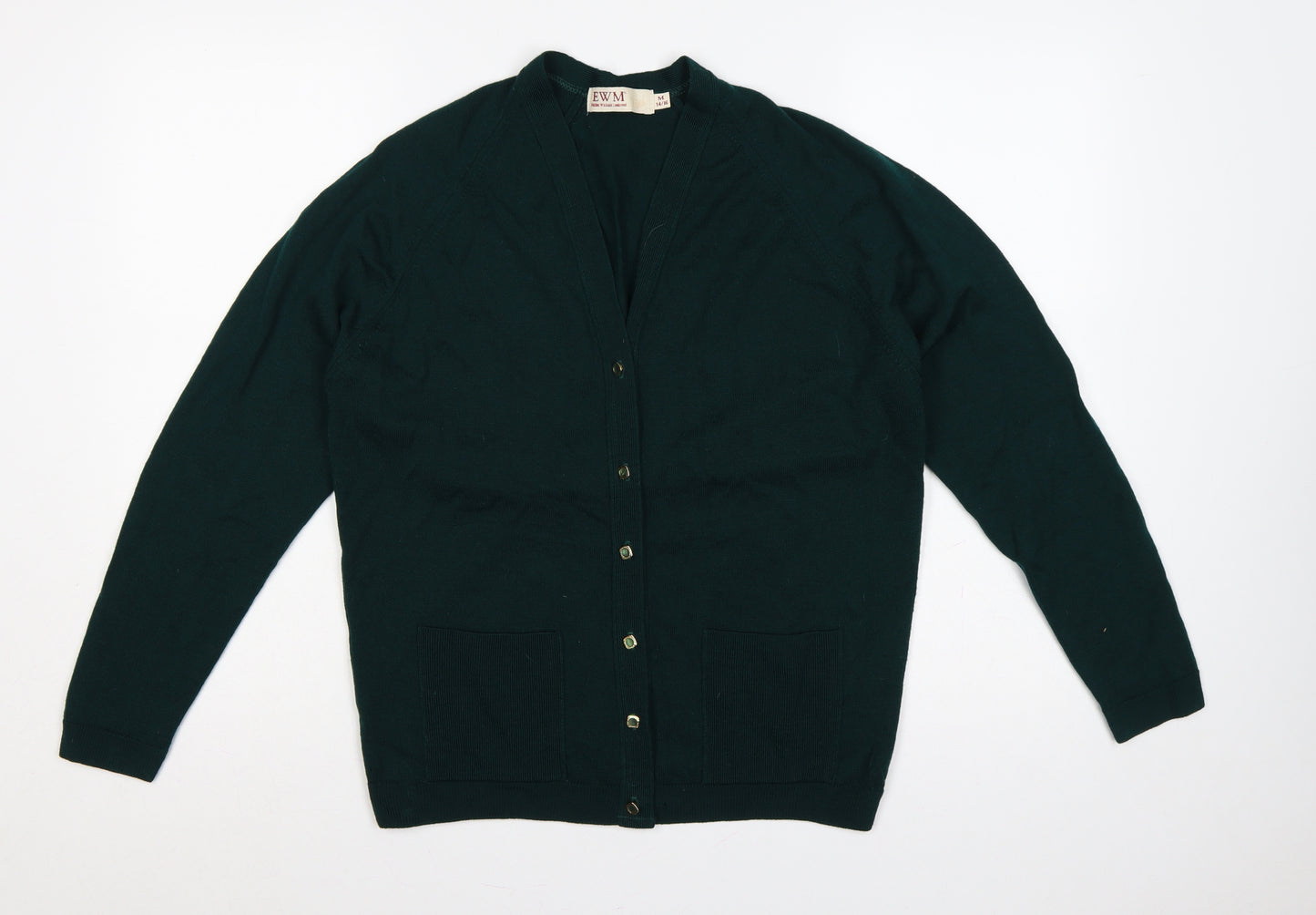 EWM Women Green Size 14 Lambswool V-Neck Button Cardigan