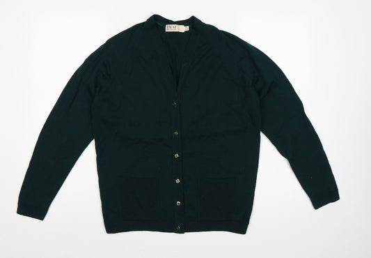 EWM Women Green Size 14 Lambswool V-Neck Button Cardigan