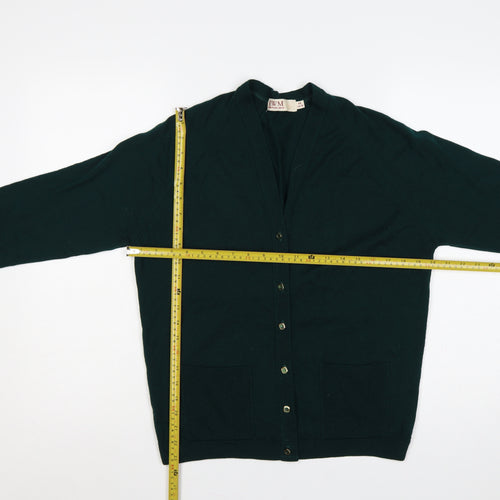 EWM Women Green Size 14 Lambswool V-Neck Button Cardigan