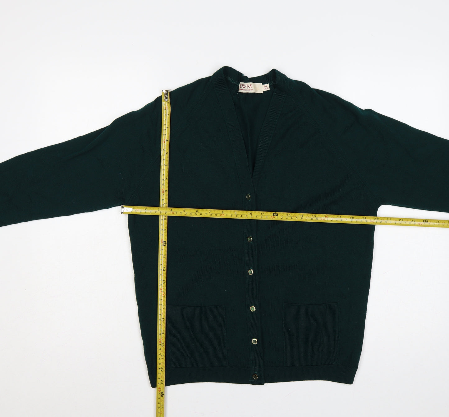 EWM Women Green Size 14 Lambswool V-Neck Button Cardigan