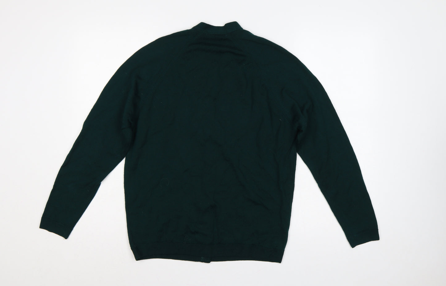 EWM Women Green Size 14 Lambswool V-Neck Button Cardigan