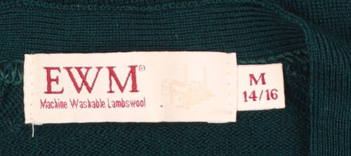 EWM Women Green Size 14 Lambswool V-Neck Button Cardigan