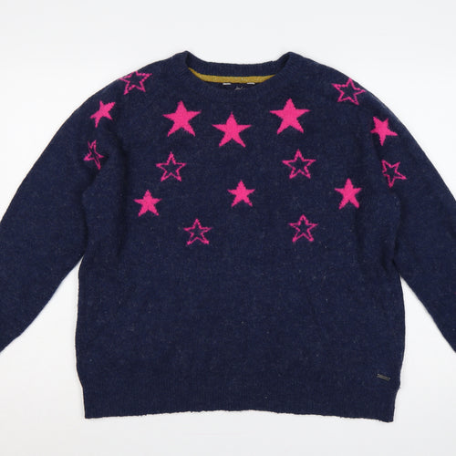 Joules Women’s Navy Pink Star Knit Jumper UK 16 Round Neck