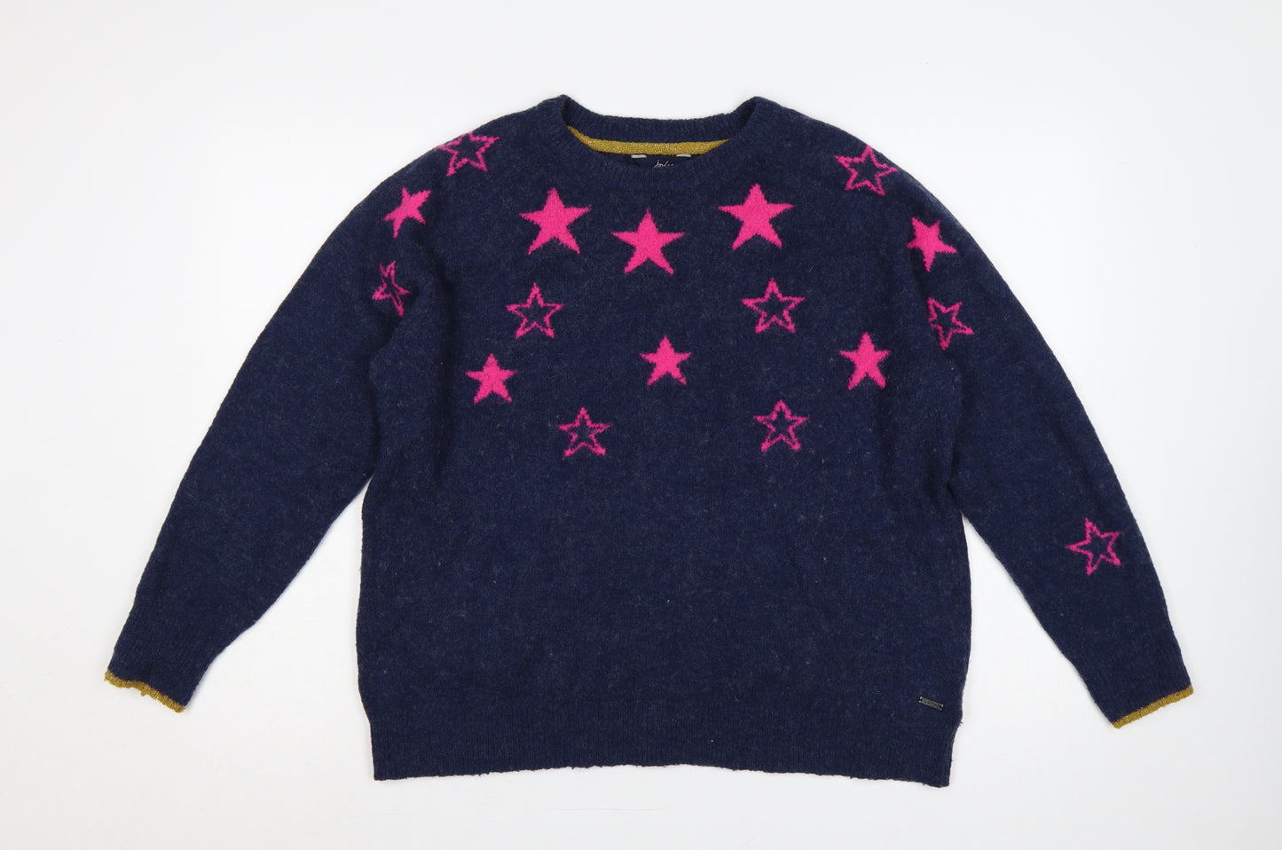 Joules Women’s Navy Pink Star Knit Jumper UK 16 Round Neck