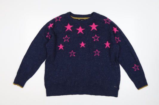 Joules Women’s Navy Pink Star Knit Jumper UK 16 Round Neck