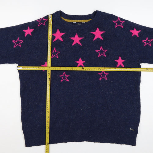 Joules Women’s Navy Pink Star Knit Jumper UK 16 Round Neck