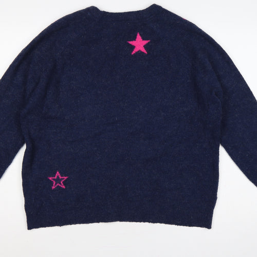 Joules Women’s Navy Pink Star Knit Jumper UK 16 Round Neck