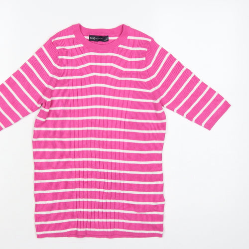 Marks and Spencer Women Pink White Stripe Rib Knit Tunic Jumper M