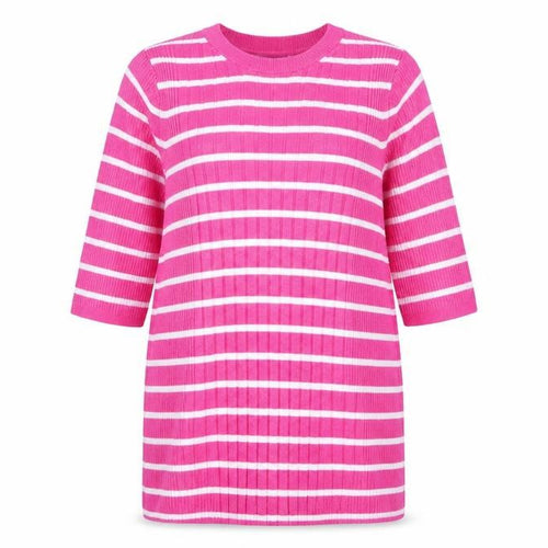 Marks and Spencer Women Pink White Stripe Rib Knit Tunic Jumper M