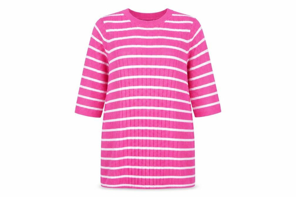 Marks and Spencer Women Pink White Stripe Rib Knit Tunic Jumper M