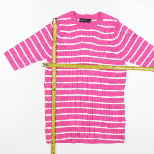 Marks and Spencer Women Pink White Stripe Rib Knit Tunic Jumper M