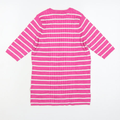 Marks and Spencer Women Pink White Stripe Rib Knit Tunic Jumper M
