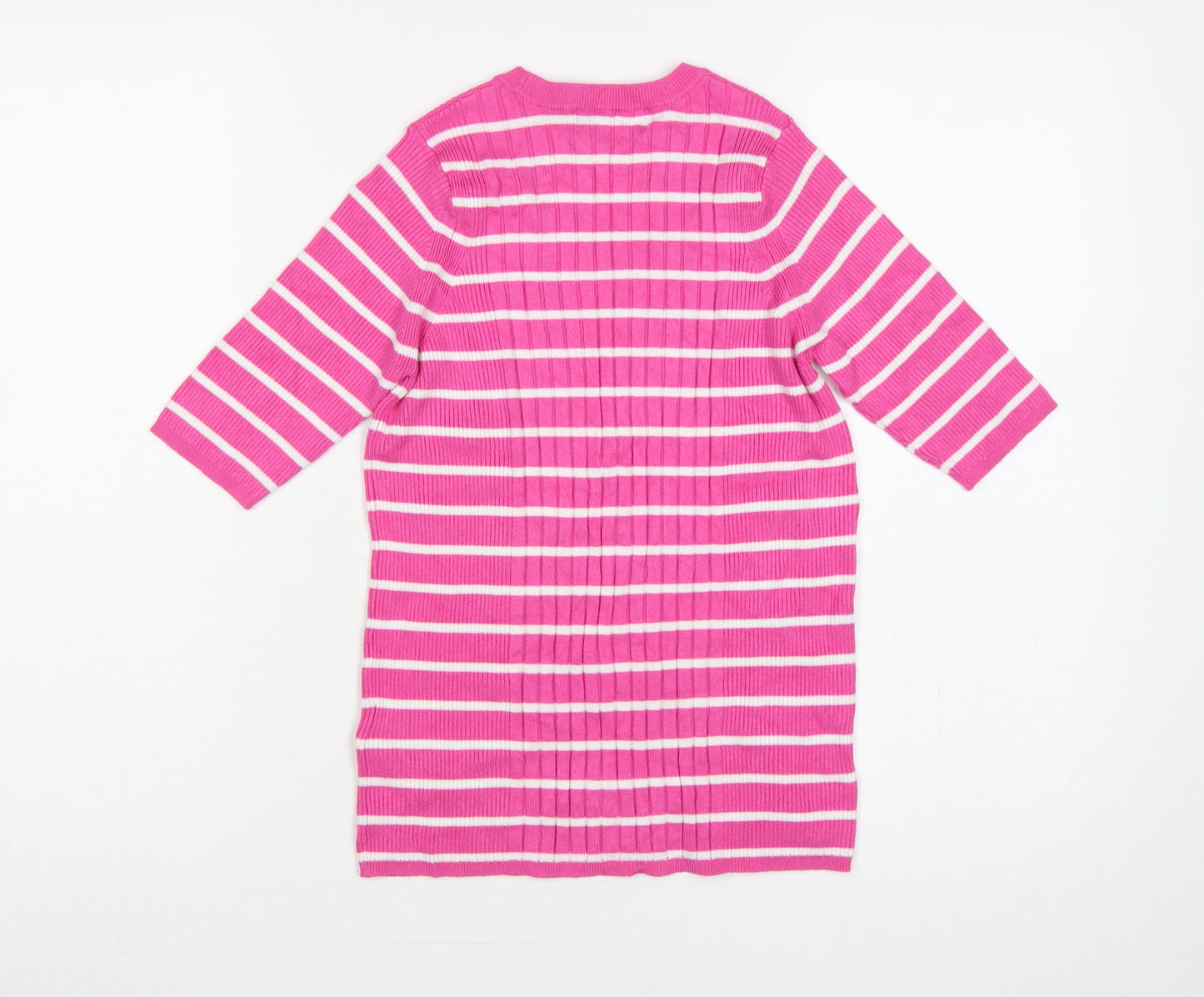 Marks and Spencer Women Pink White Stripe Rib Knit Tunic Jumper M