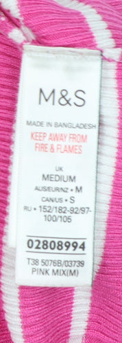 Marks and Spencer Women Pink White Stripe Rib Knit Tunic Jumper M