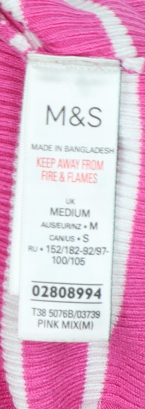 Marks and Spencer Women Pink White Stripe Rib Knit Tunic Jumper M