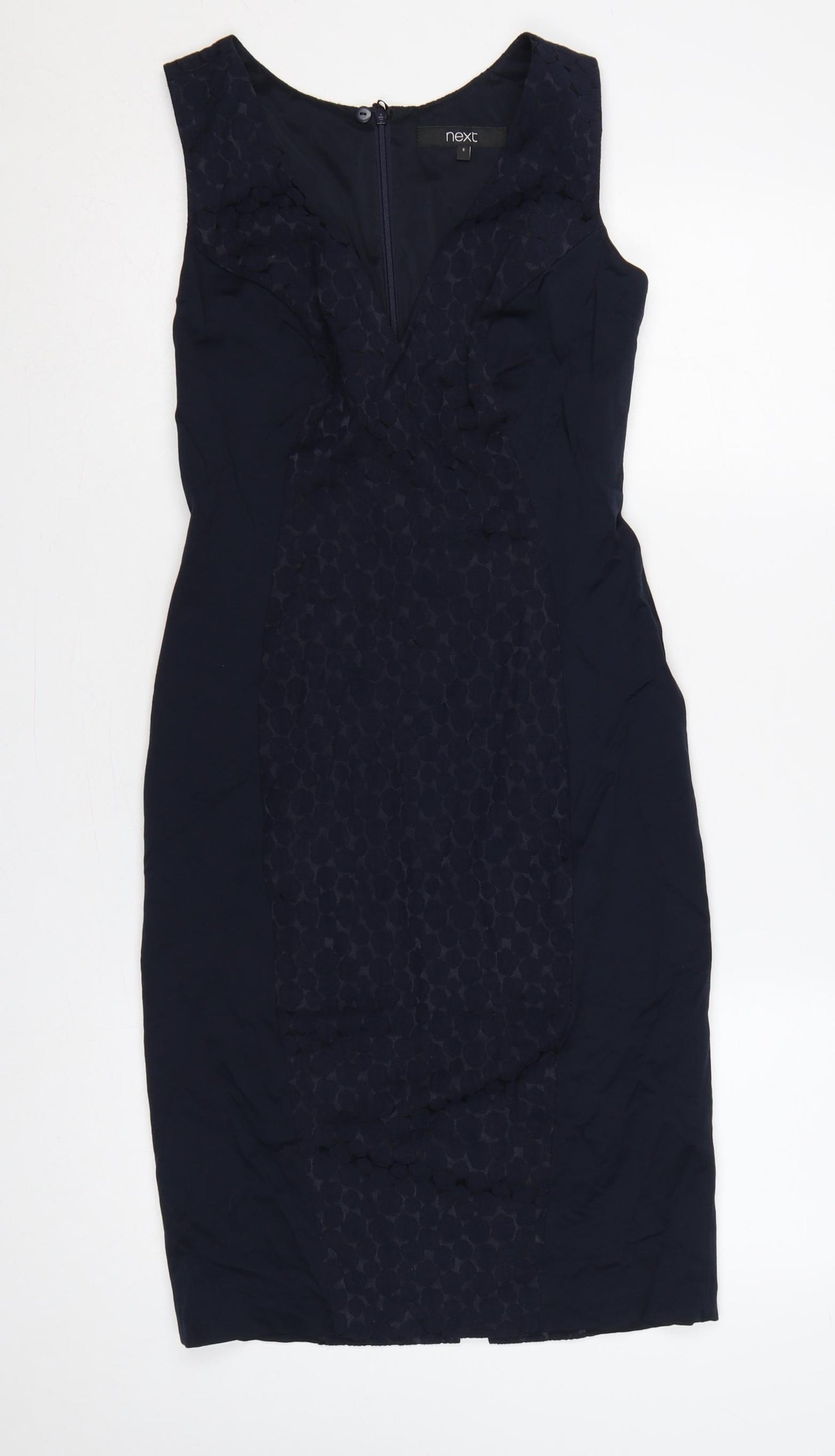 Next Women Blue UK 8 Sleeveless Pencil Dress Lace Panel
