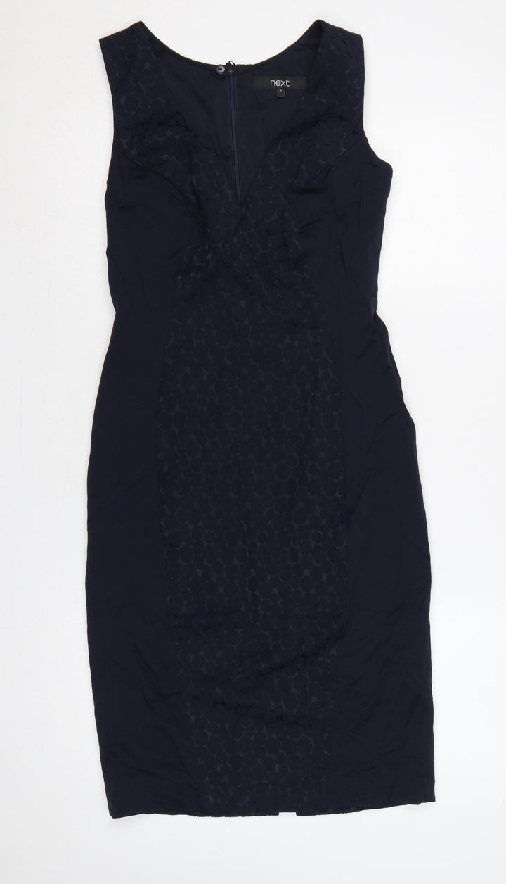 Next Women Blue UK 8 Sleeveless Pencil Dress Lace Panel