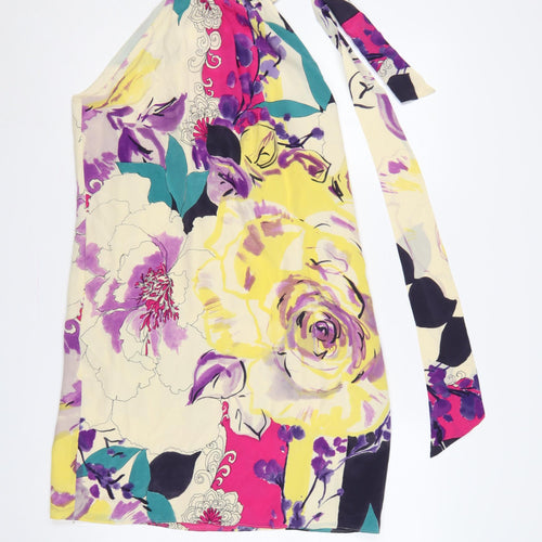 Coast Women Multicoloured Size 14 Silk Floral Halterneck Shift Dress