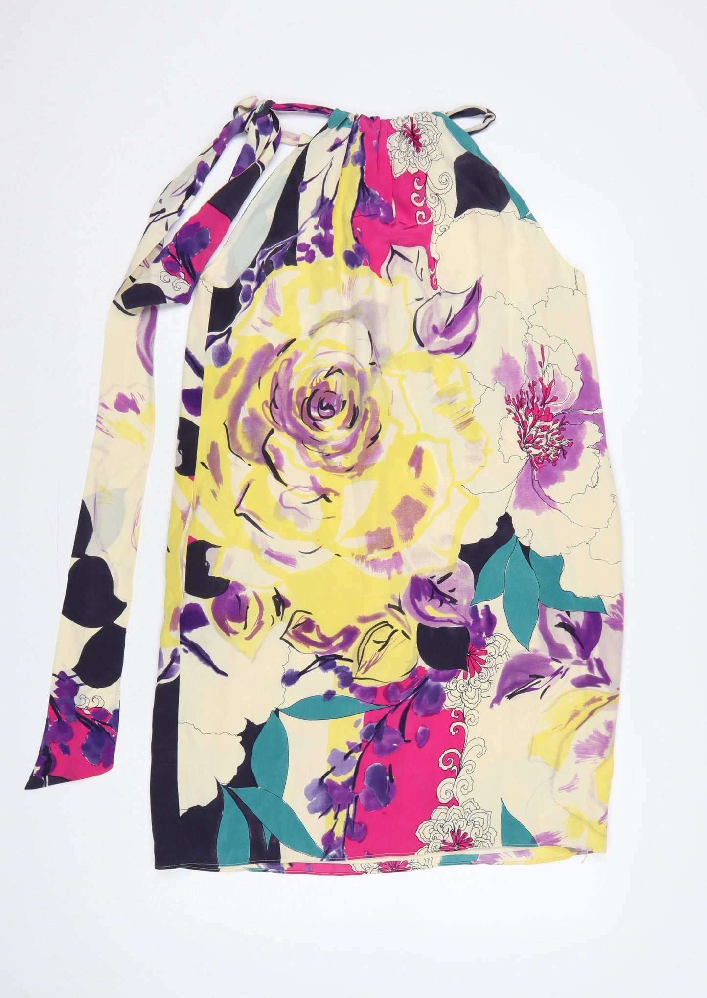Coast Women Multicoloured Size 14 Silk Floral Halterneck Shift Dress