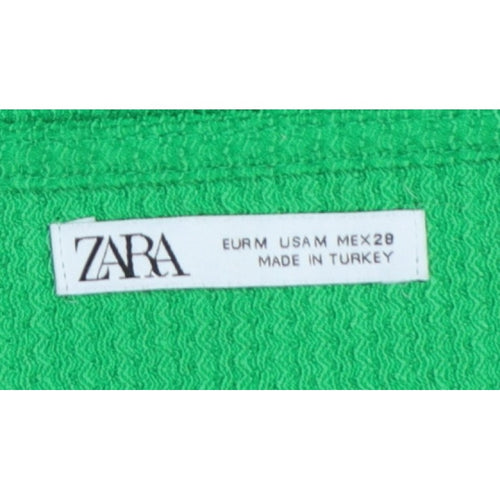 Zara Women Green M Cropped V-Neck Tie Front Short Sleeve Blouse