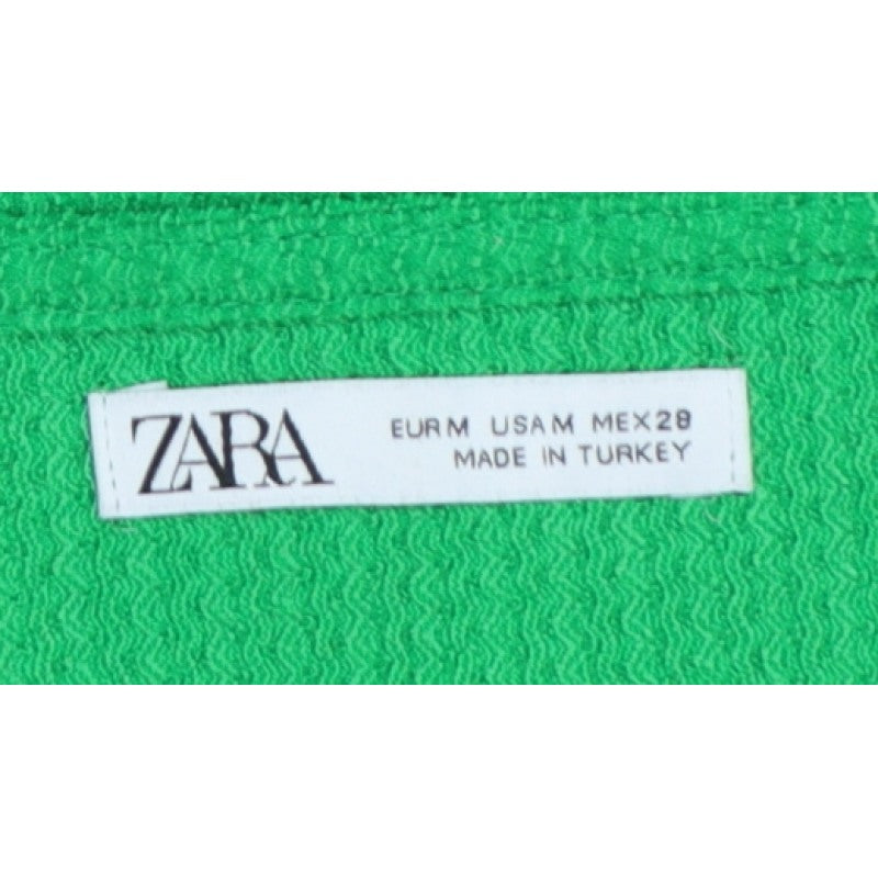 Zara Women Green M Cropped V-Neck Tie Front Short Sleeve Blouse