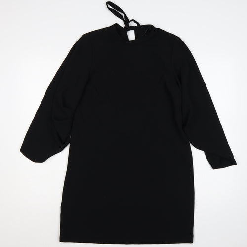 Zara Woman Black Size M Sheath Knee Dress Balloon Sleeves Tie Neck